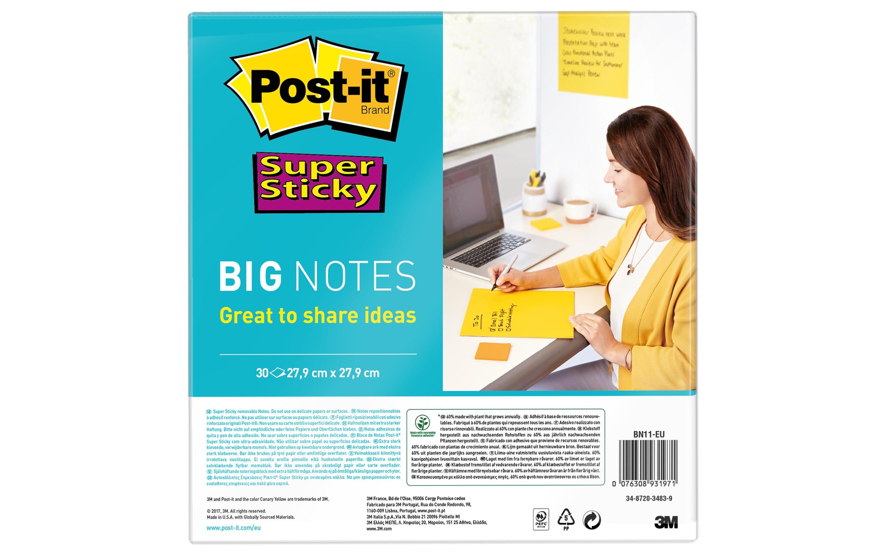 3M Post-it Big Notes Super Sticky gelb 1 Block à 30 Blatt, 279 mm x 279 mm