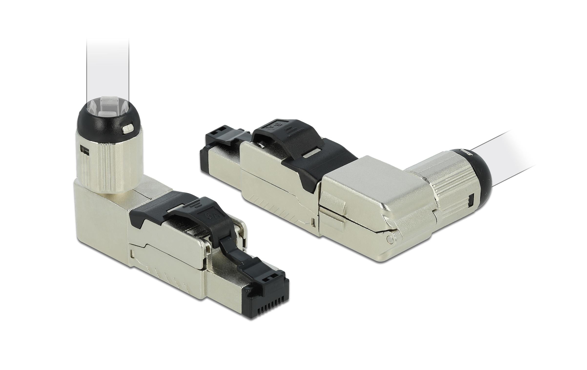 Delock Feldkonfektionierbarer RJ45 Stecker KAT6A, 10Gbps, toolless, Gewinkelt