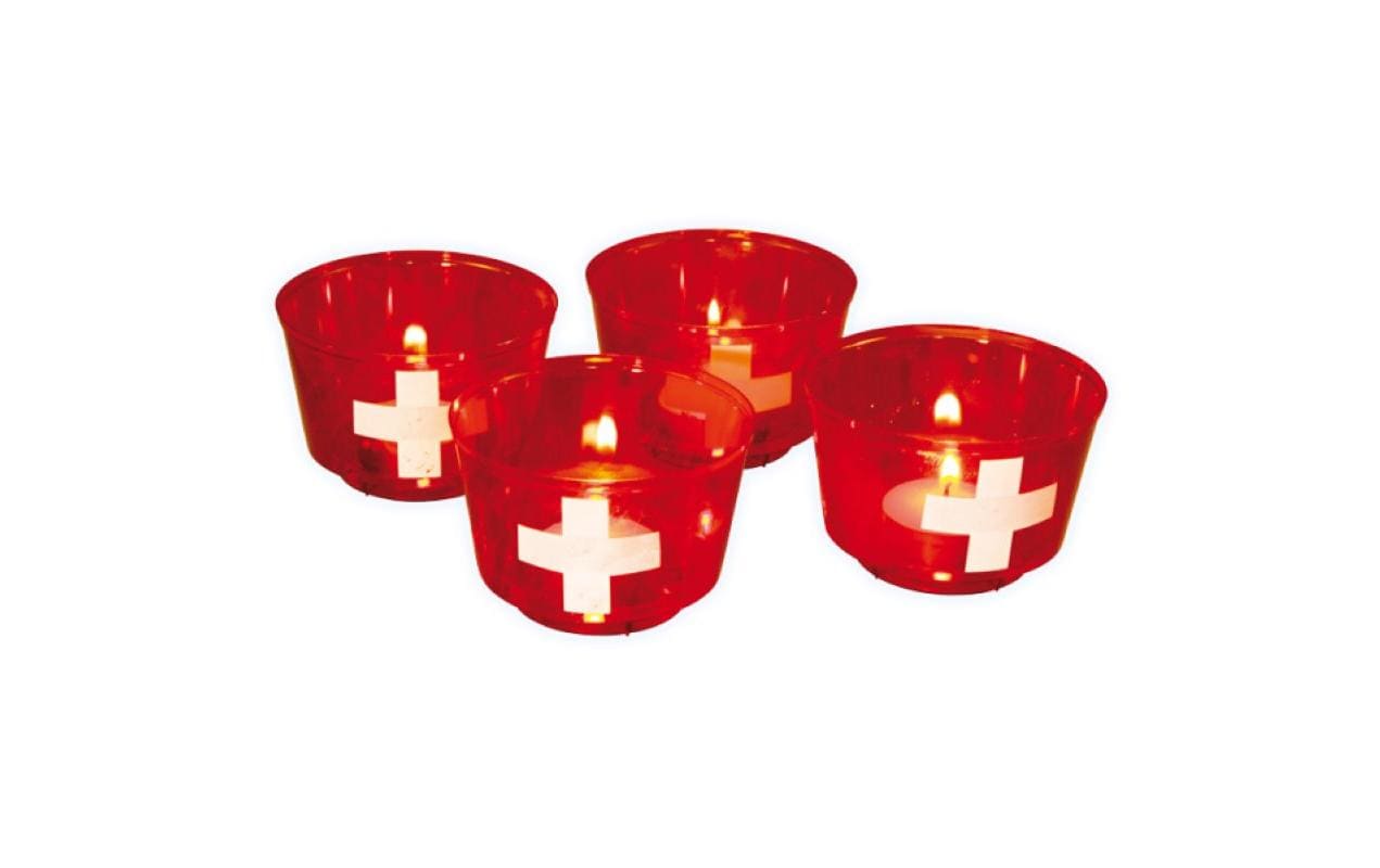 CH Windlichter 4 Stück Schweizerkreuz, inkl. Kerzen