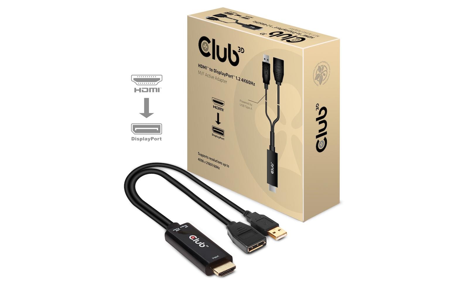 Club 3D, HDMI 2.0 zu DP 1.2 4K60Hz 25 cm
