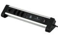 Schönenberger ALU Tisch-Steckdosenleiste 4xT13, 1xUSB-A, 1xUSB-C, sz/alu, 2m Kabel