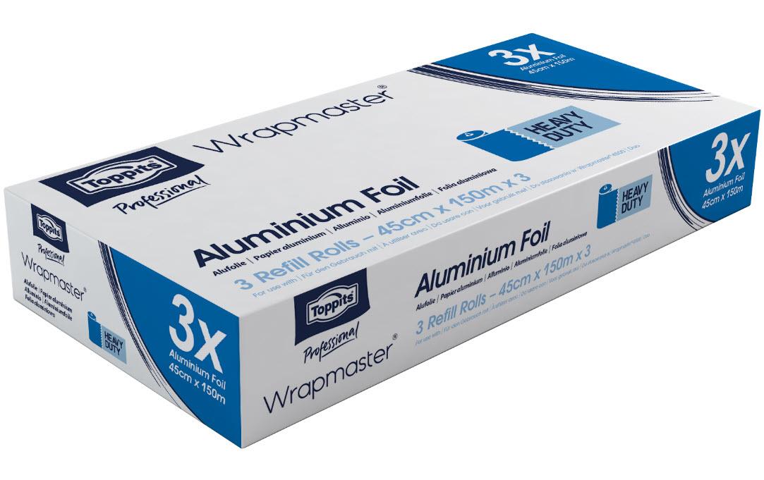 Toppits Wrapmaster Alufolie extra stark 3 Stück, Nachfüllrolle 45 cm x 150 m