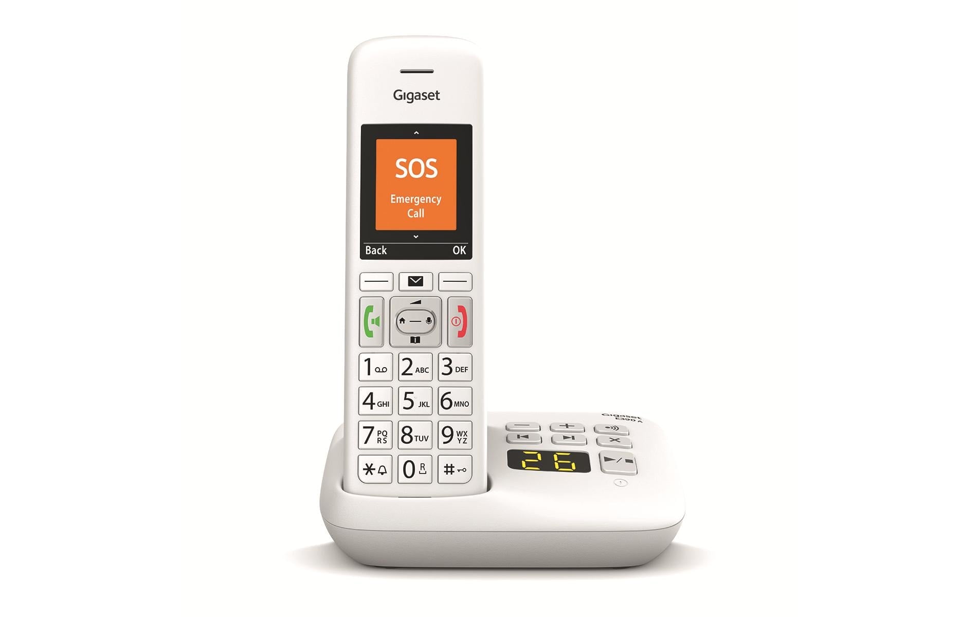 Gigaset E390 A weiss analog, Grosstastentelefon, AB
