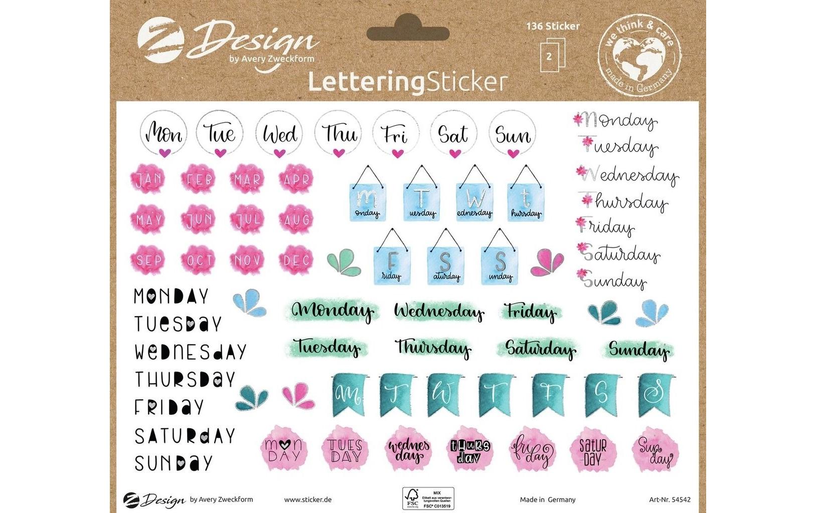 Z-Design Sticker A5 LETTERING Tag+Monat2Bg 14.8 x 21
