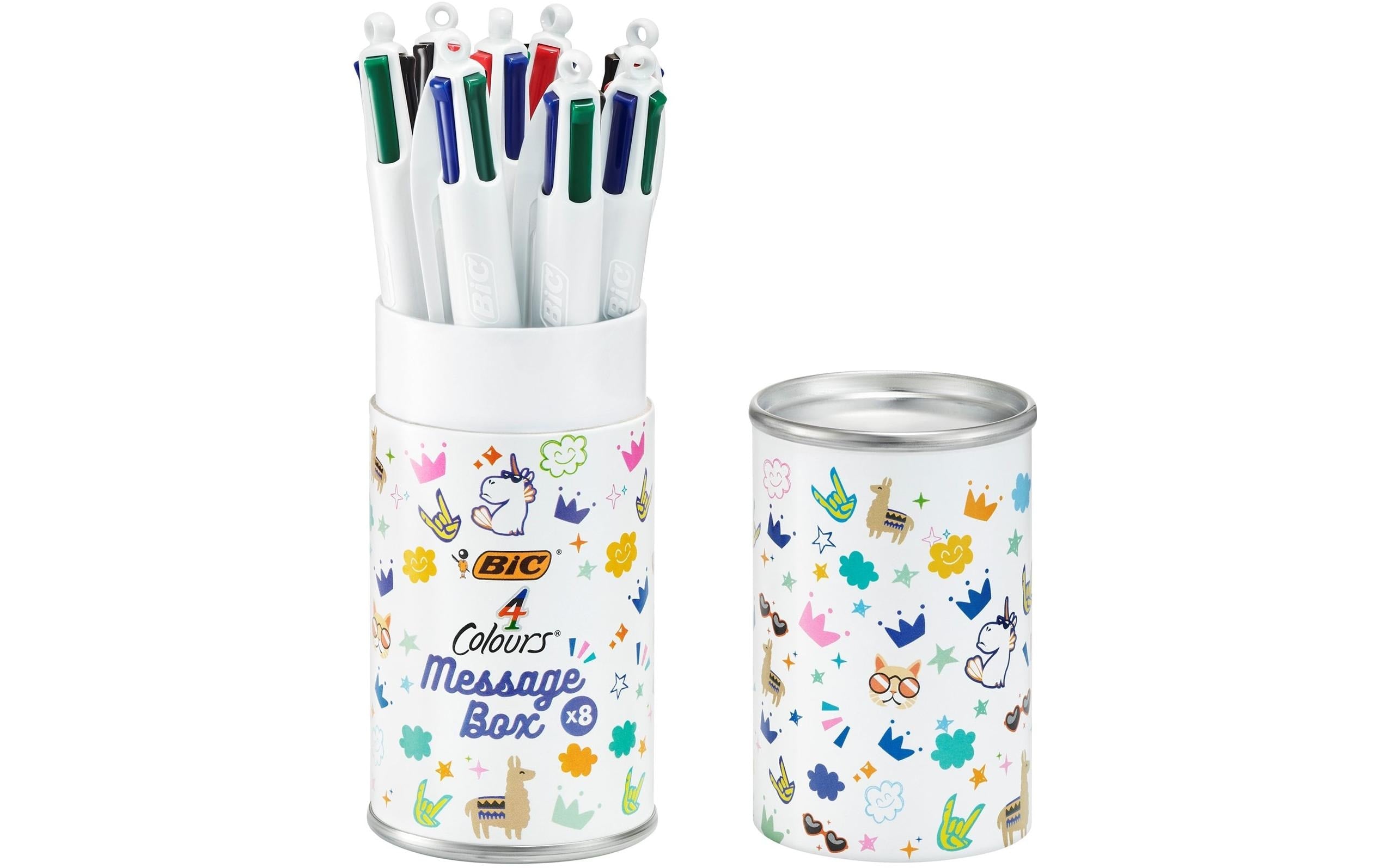 Bic Message Box mit 4 Colour Kugelschreiber 1.0mm, assortiert, Geschenkbox à 8 Stifte