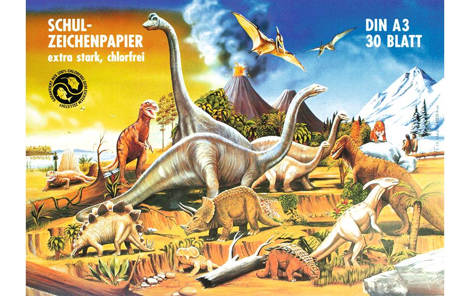 URSUS Zeichenblock Dinosaurier A3 30 Blatt, 120g, weiss