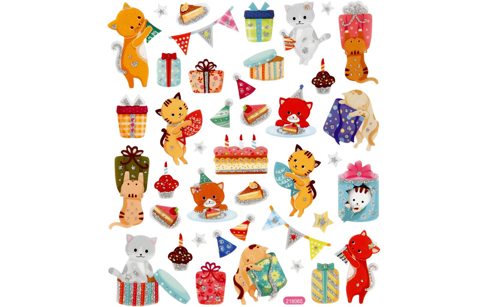 Creativ Company Sticker Katze/Geburstag Blatt 15 x 16.5 cm, Glitzer