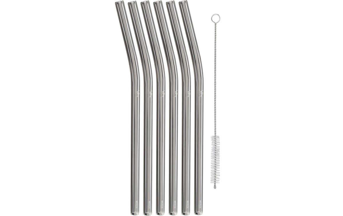 WMF Trinkhalm Baric 6tlg 22cm gebogen, Glas, inkl. Reinigungsbürste