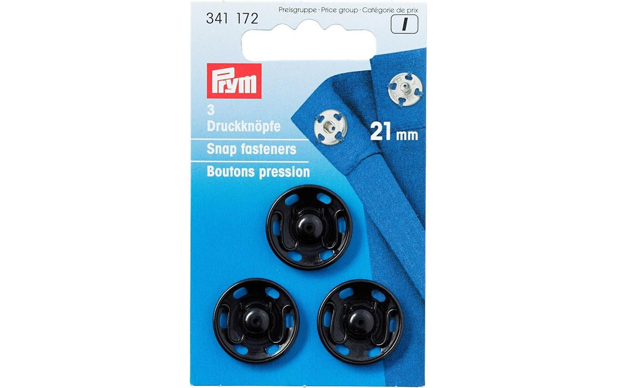 Prym Druckknöpfe Ø 21 mm, Schwarz, 3 Stück