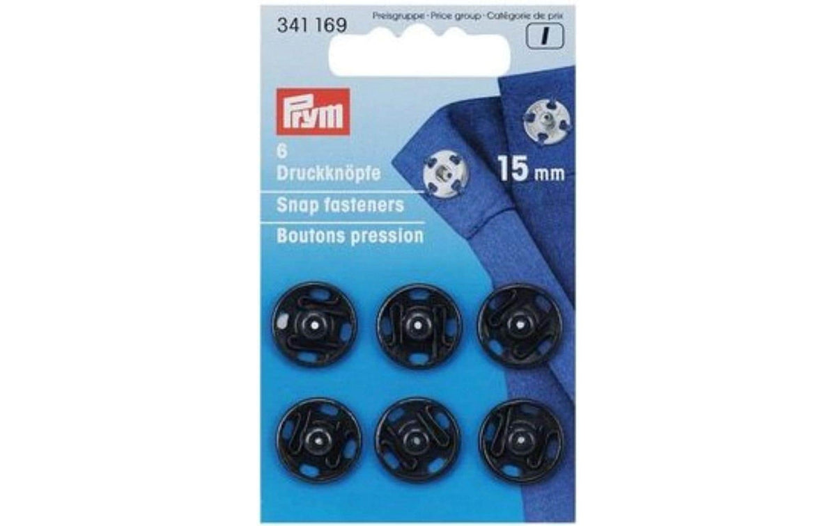 Prym Annähdruckknöpfe, schwarz, nickelfrei 15 mm, Karte 6 Stück