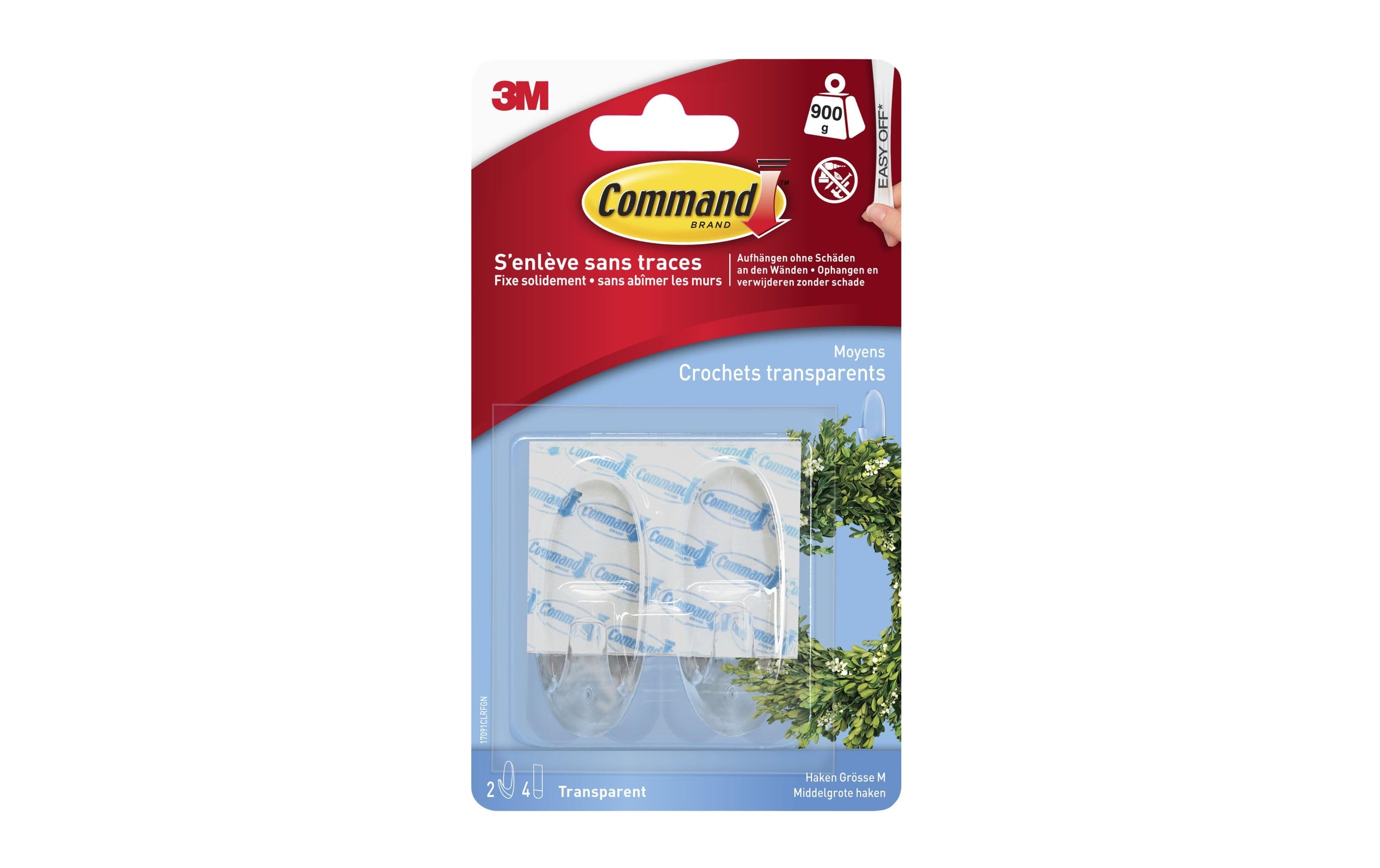 3M Command Transparente Haken M 2 Haken und 4 Strip, Traglast:0.9kg