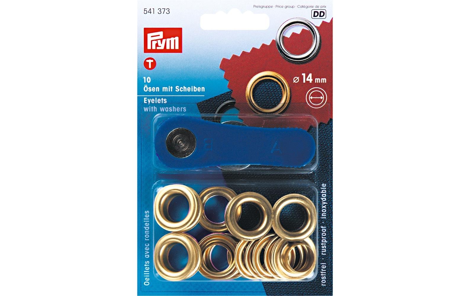 Prym Ösen + Scheiben, gold 14 mm, Karte 10 Stück