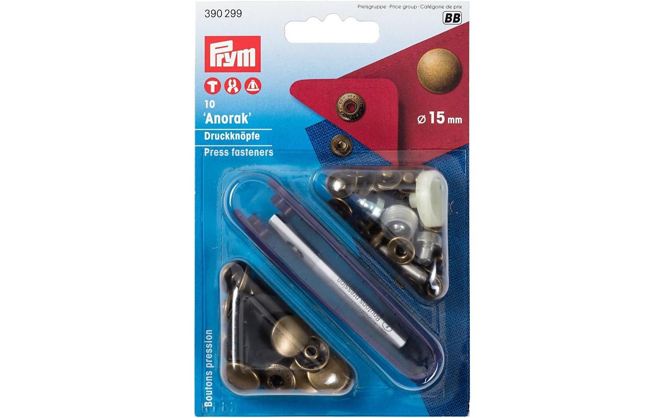 Prym Druckknöpfe Anorak, altmessing 15 mm, Karte 10 Stück