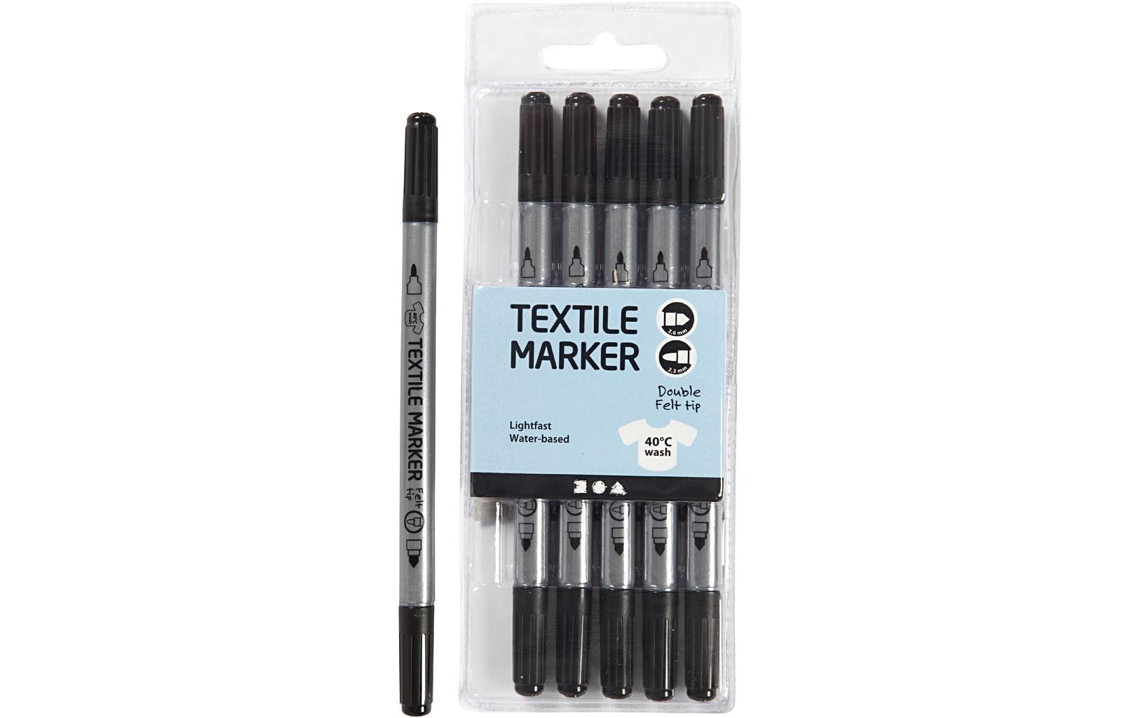 Creativ Company Textilmarker schwarz 6 Stück, 2.3 + 3.6 mm