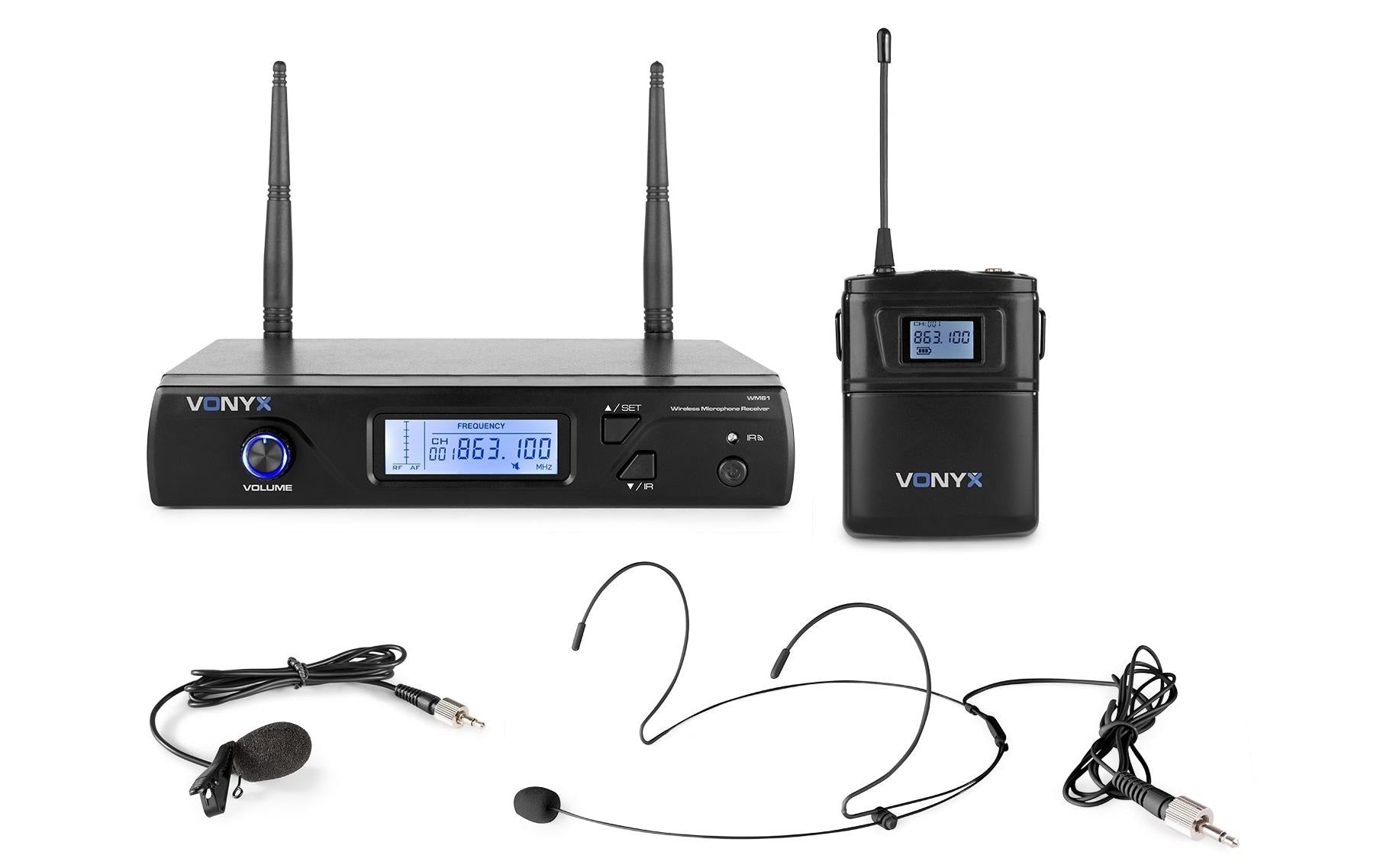 Vonyx WM61B Bodypack + Headset, UHF, 16Ch