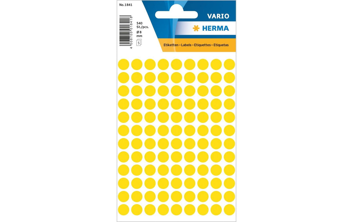 Herma VARIO FARBPUNKTE GELB Ø8 Durchmesser 8 cm, 540 Etiketten