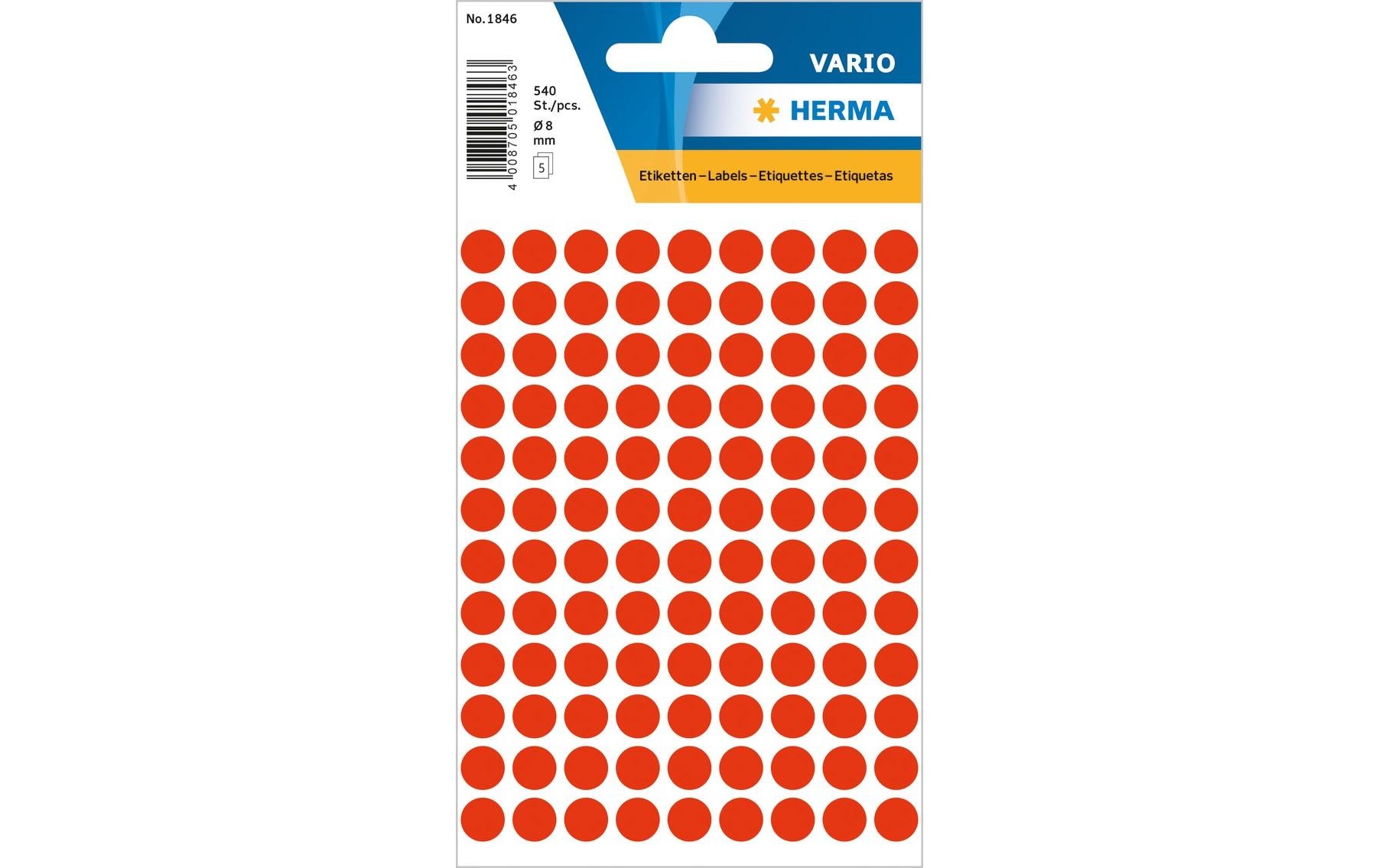 Herma VARIO FARBPUNKTE LEUCHTROT Ø8 Durchmesser 8 mm, 540 Etiketten