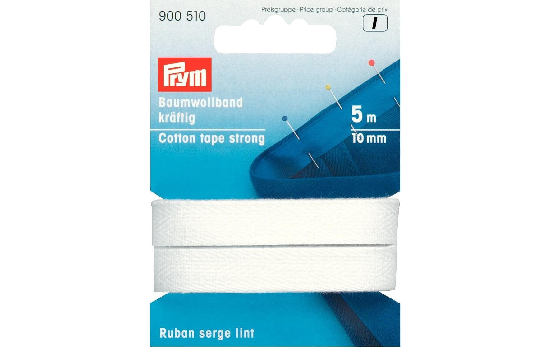 Prym Baumwollband kräftig, weiss 10 mm, Karte 5 m