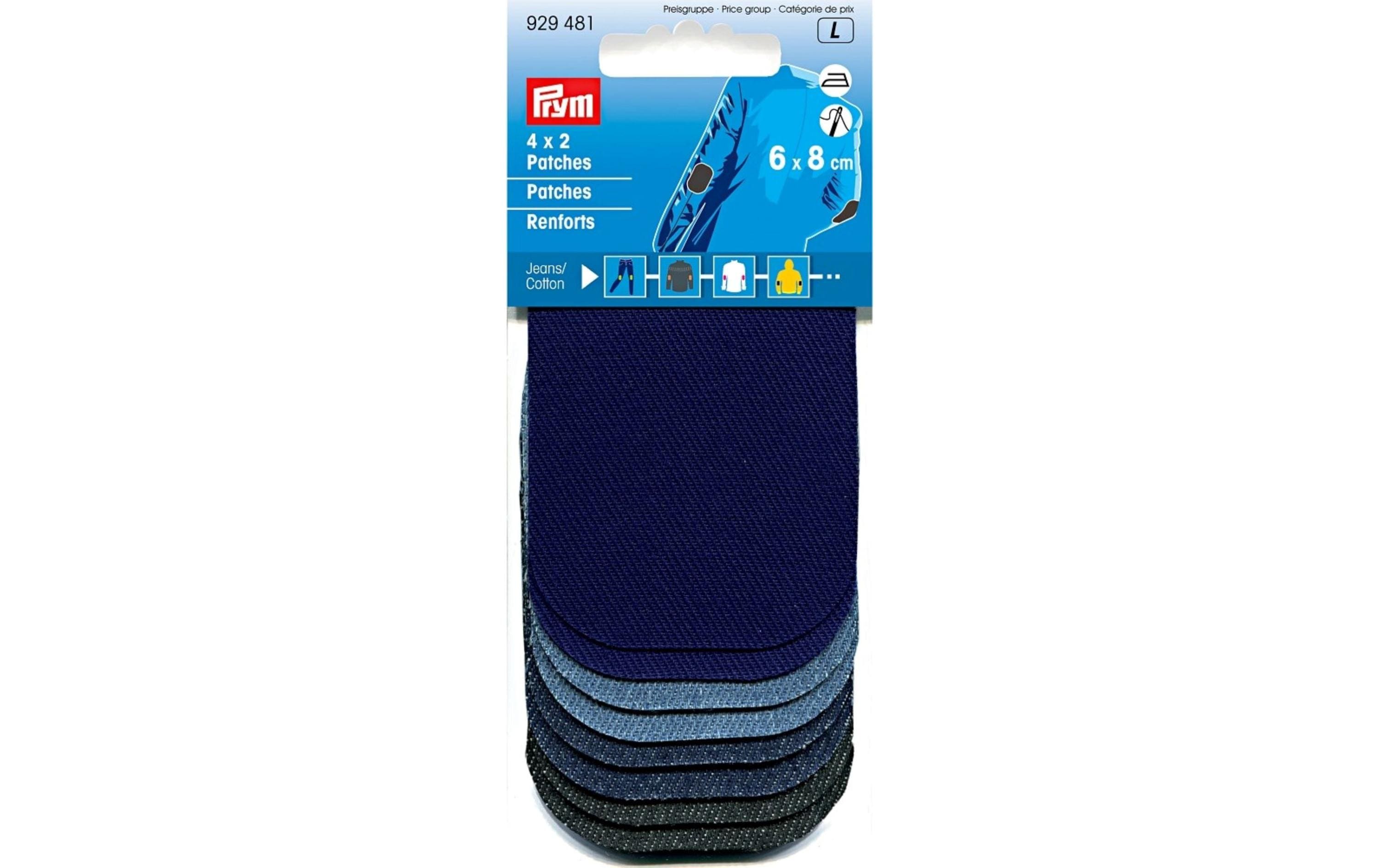 Prym Mini Patches, jeans, sortiert 8 x 6 cm, Karte 8 Stück, Baumwolle