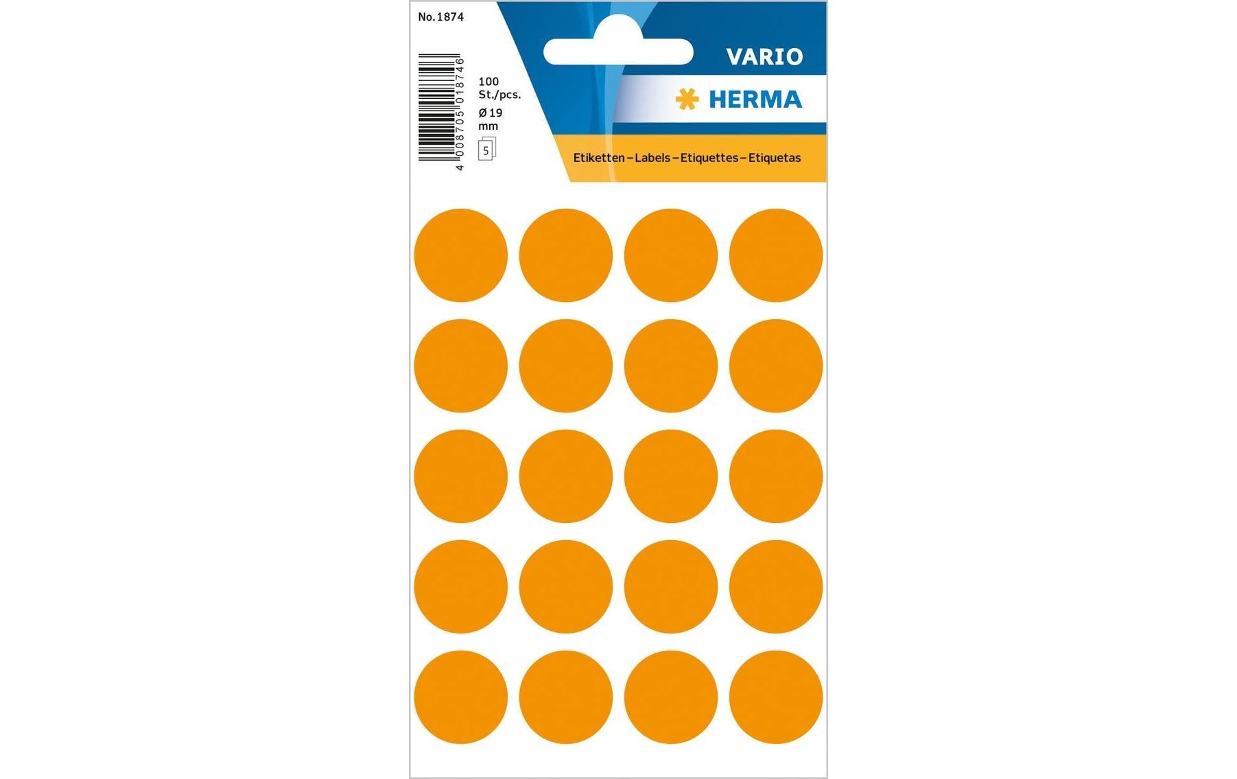Herma VARIO FARBPUNKTE LEUCHTORANGE Ø19 Durchmesser 19 cm, 100 Etiketten