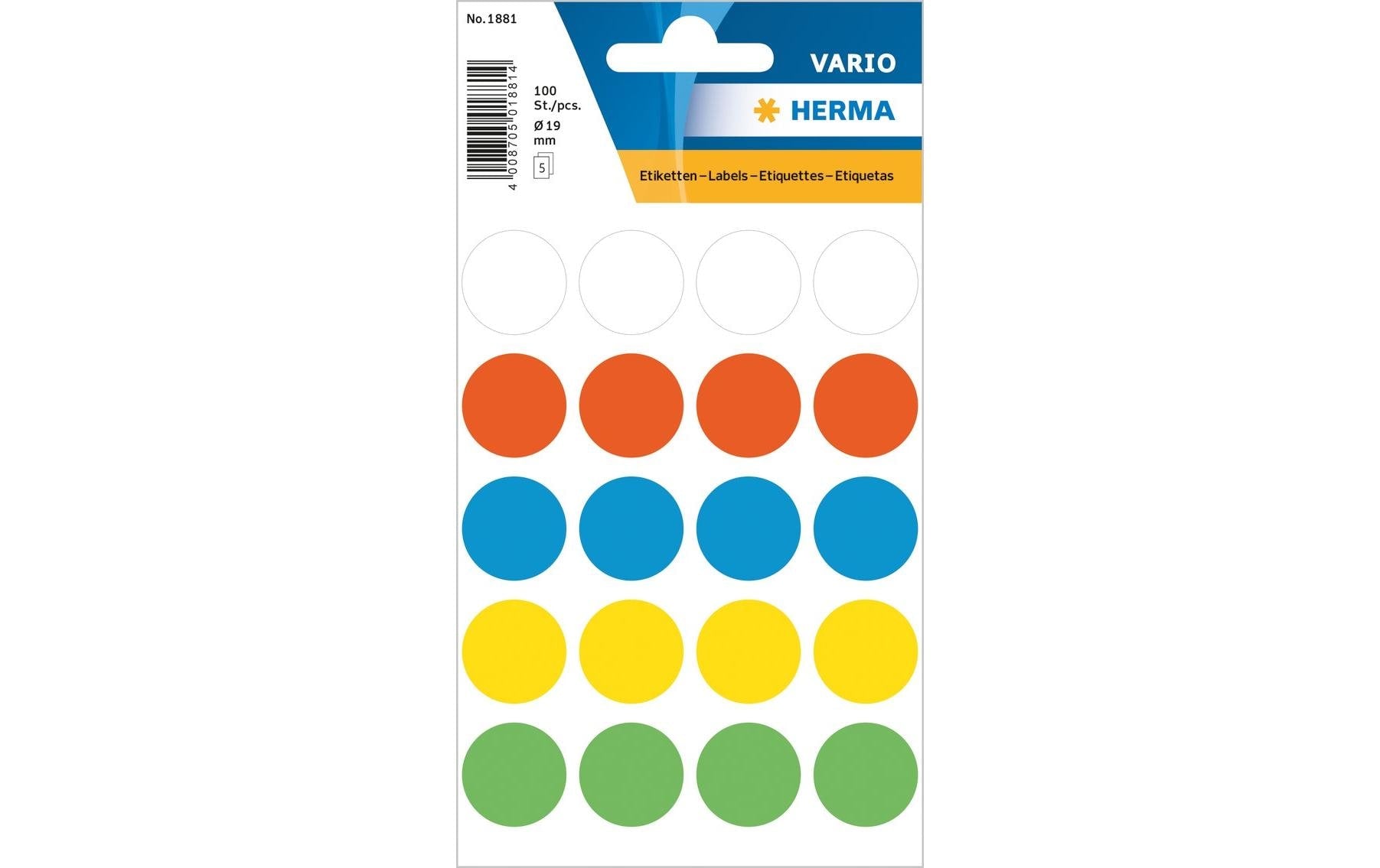 Herma VARIO FARBPUNKTE SORTIMENT Ø19 Durchmesser 19 cm, 100 Etiketten