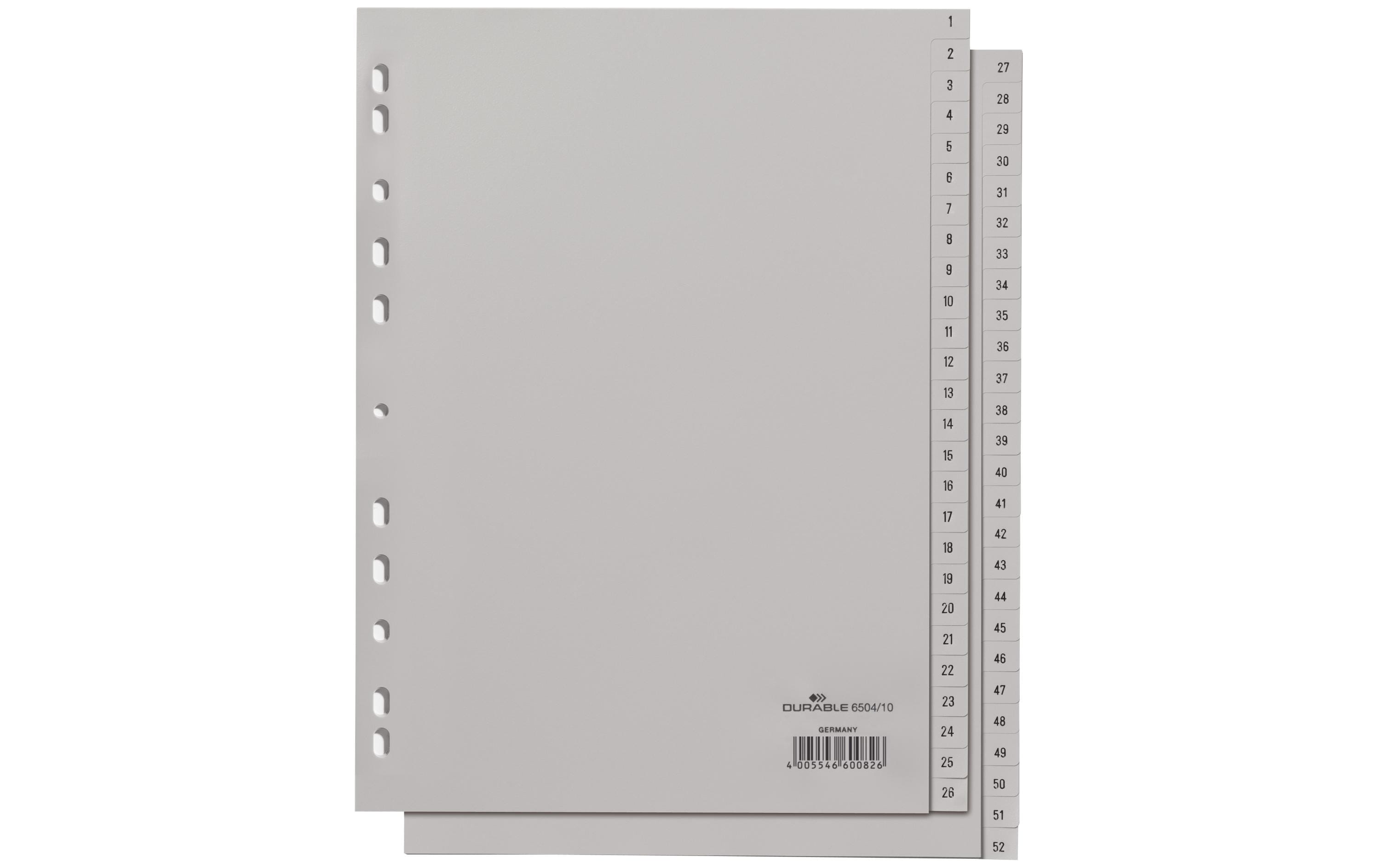 Durable Register PP geprägt 1-52 DIN A4, volldeckend, grau