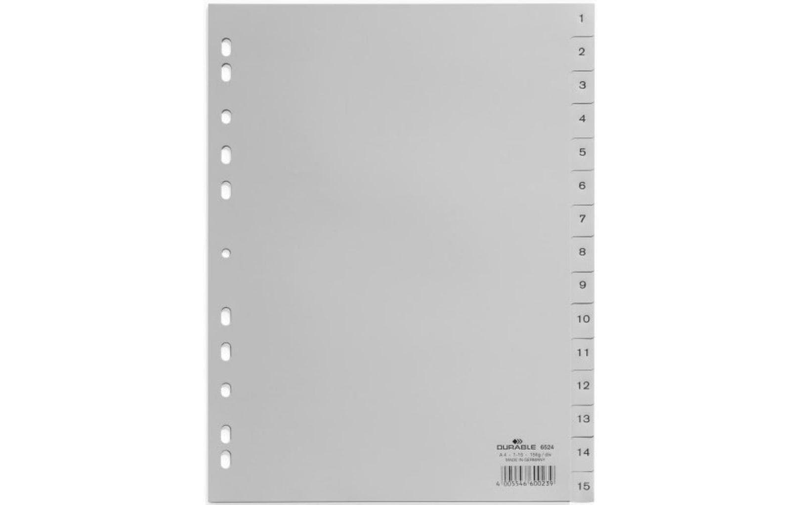 Durable Register PP geprägt 1-15 DIN A4, volldeckend, grau