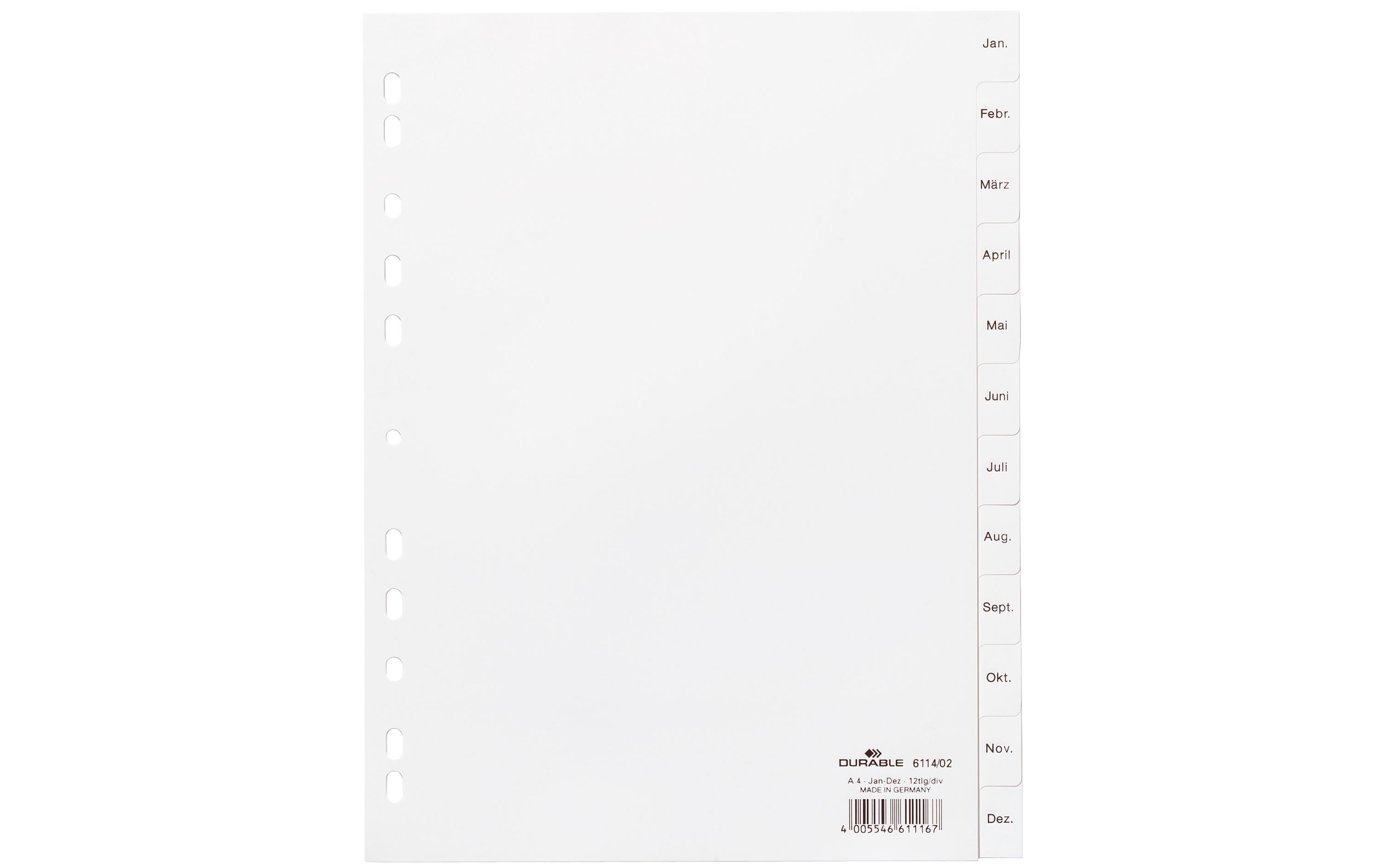 Durable Register PP geprägt JAN-DEZ DIN A4, volldeckend, weiss, mit Indexblatt
