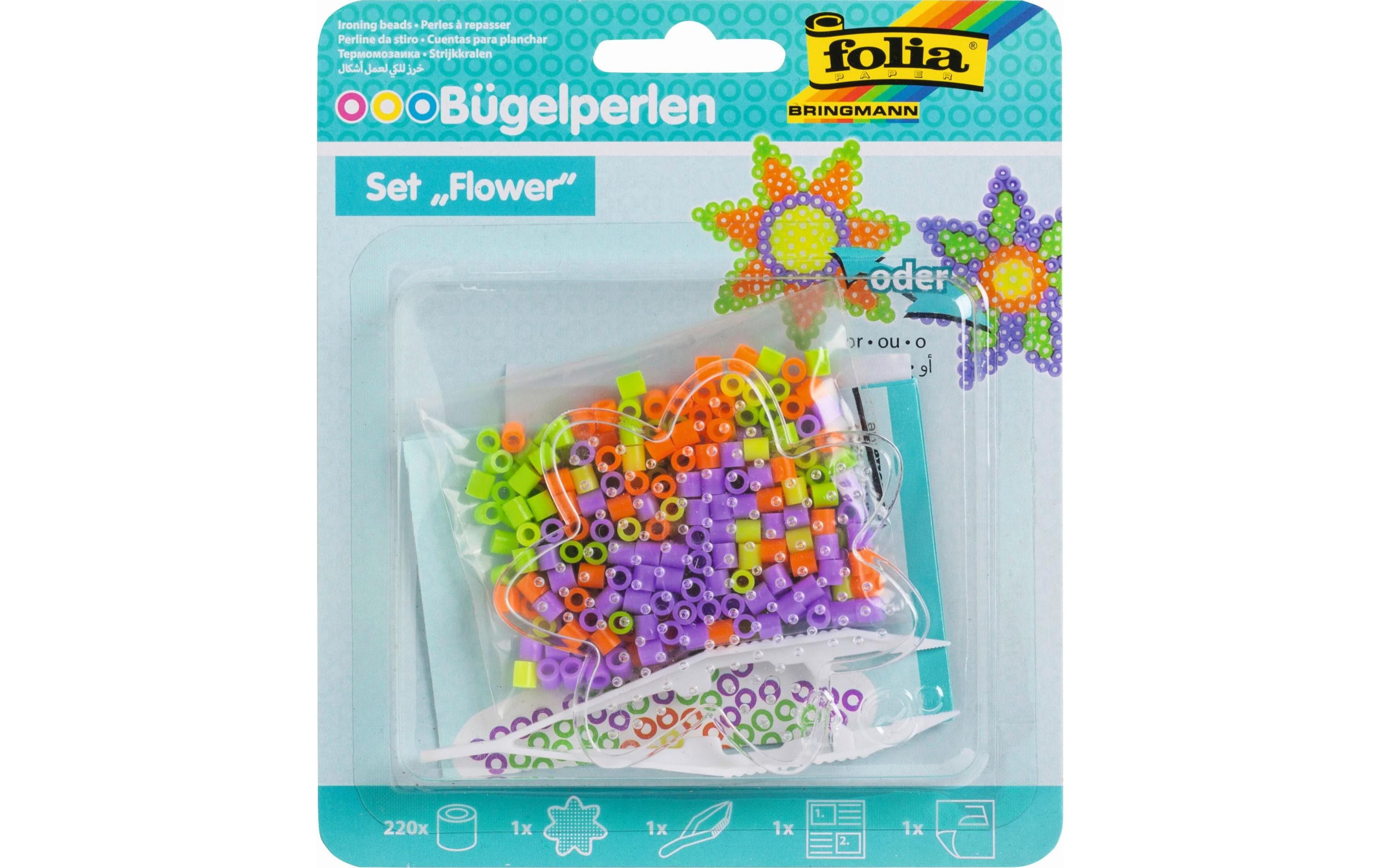 Folia Bügelperlen Starter Set FLOWER 1x Stiftplatte, 220x Perlen, 1x Pinzette