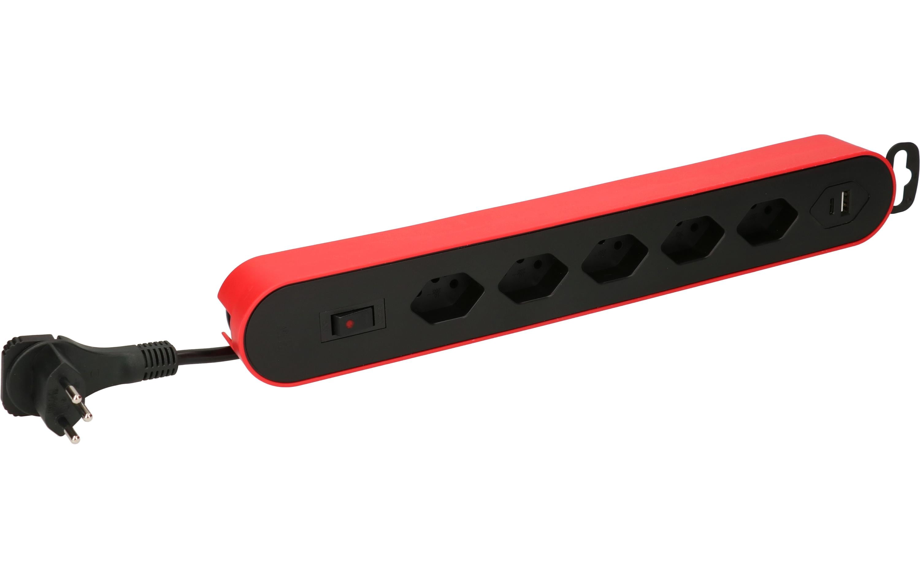 Max Hauri  Steckenleiste Design Line 6x T13 S, USB A+C 3.4A, 2.2m Zul., rot