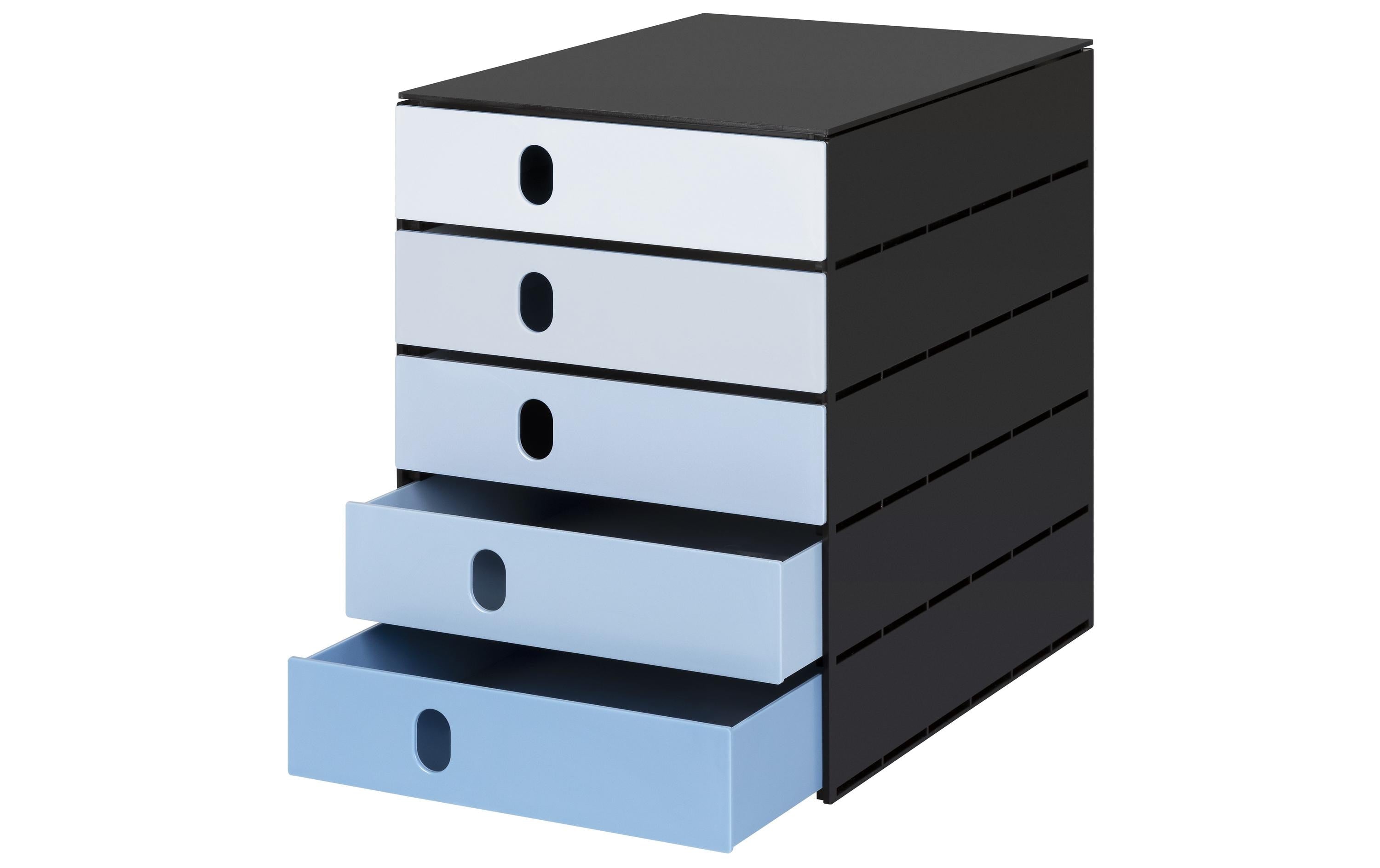 Styro Schubladenbox styroval pro color flow 5 Schubladen, blau / schwarz