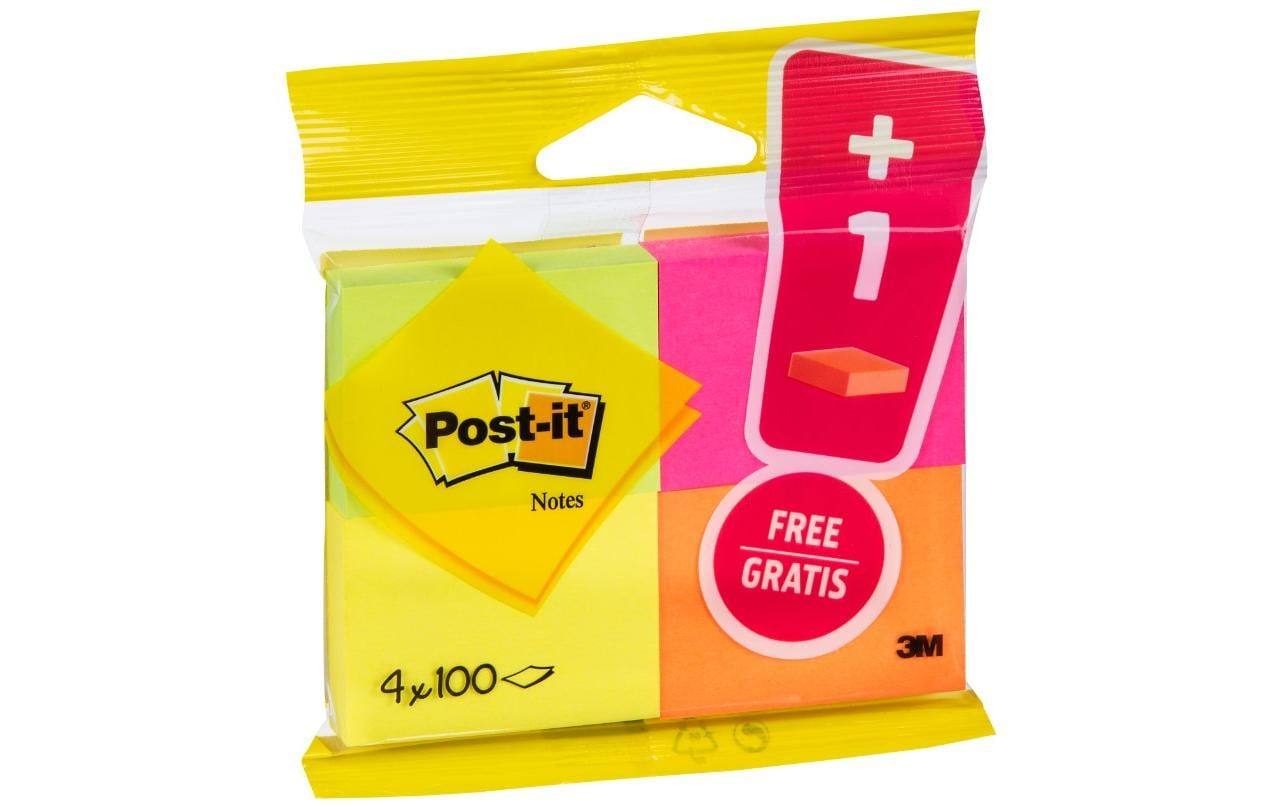 3M Post-it Super Sticky 5.1x3.8cm 4 farbige Blöcke à 100 Blatt