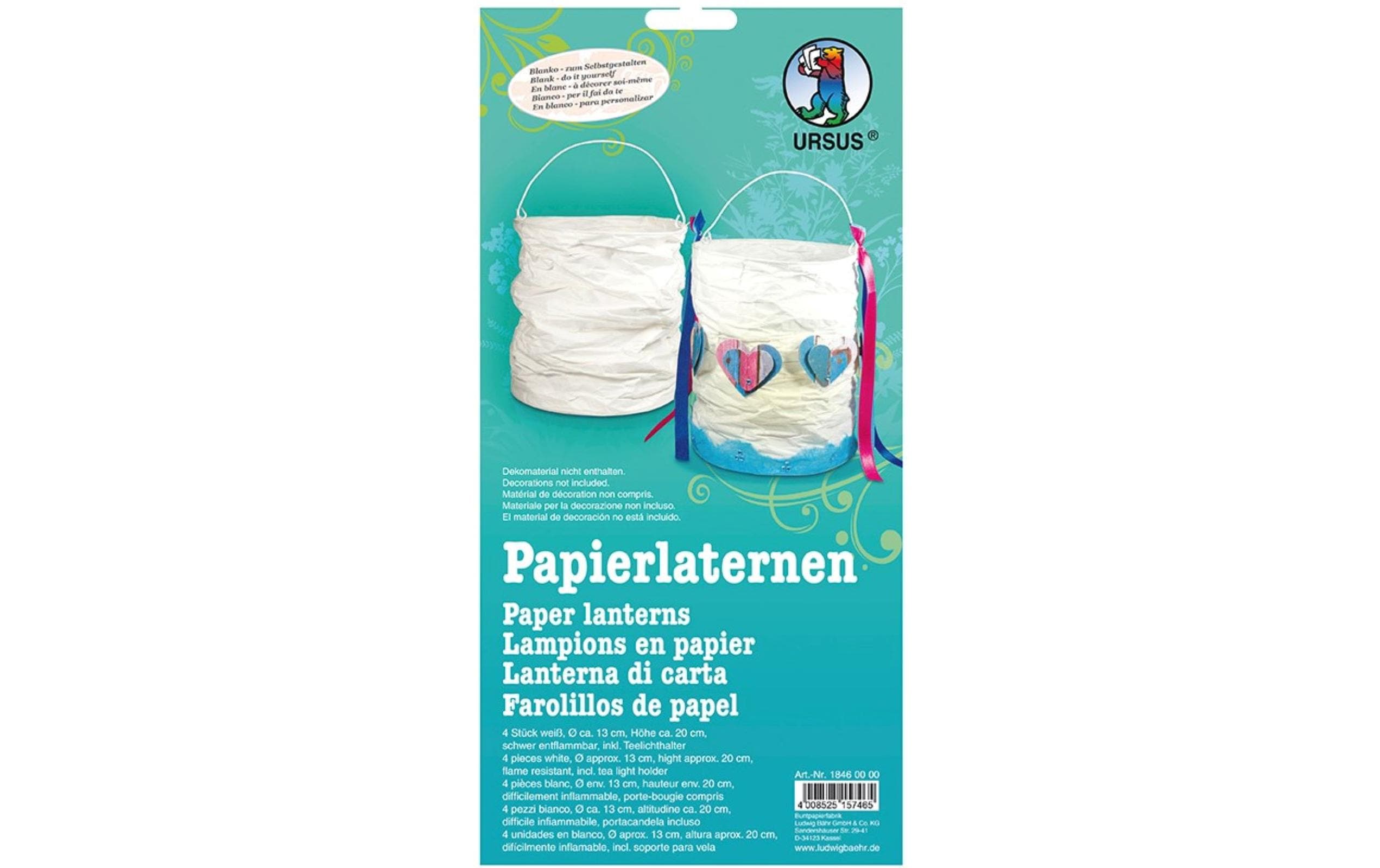 Ursus Papierlaternen weiss 4 Stück, Durchmesser 13cm, Höhe 17cm