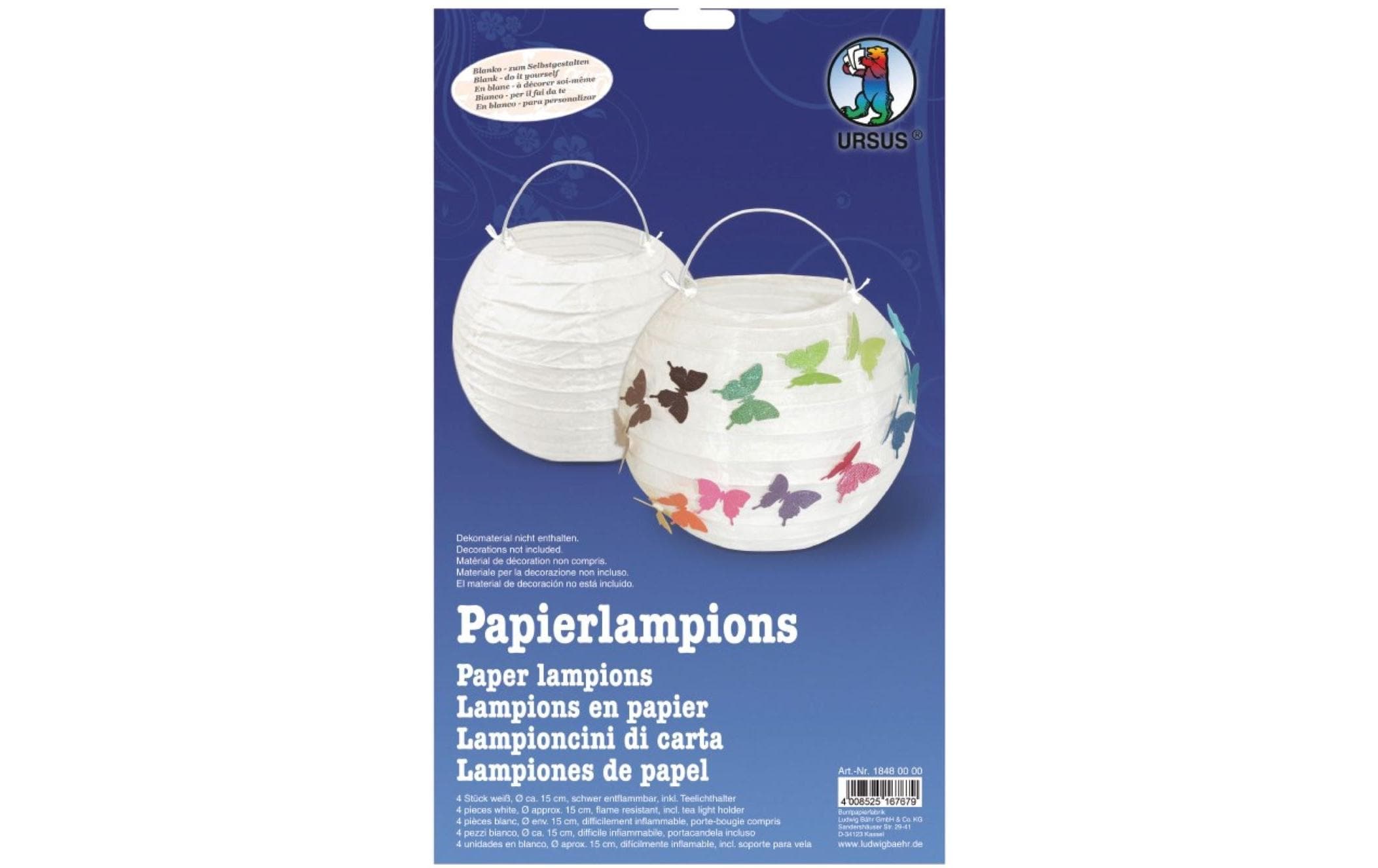 Ursus Papierlampione weiss 4 Stück, Durchmesser 15cm