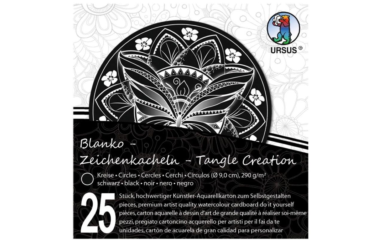 Ursus Zeichenkacheln Kreis 9 cm 25 Stück, schwarz, 290 g/m2
