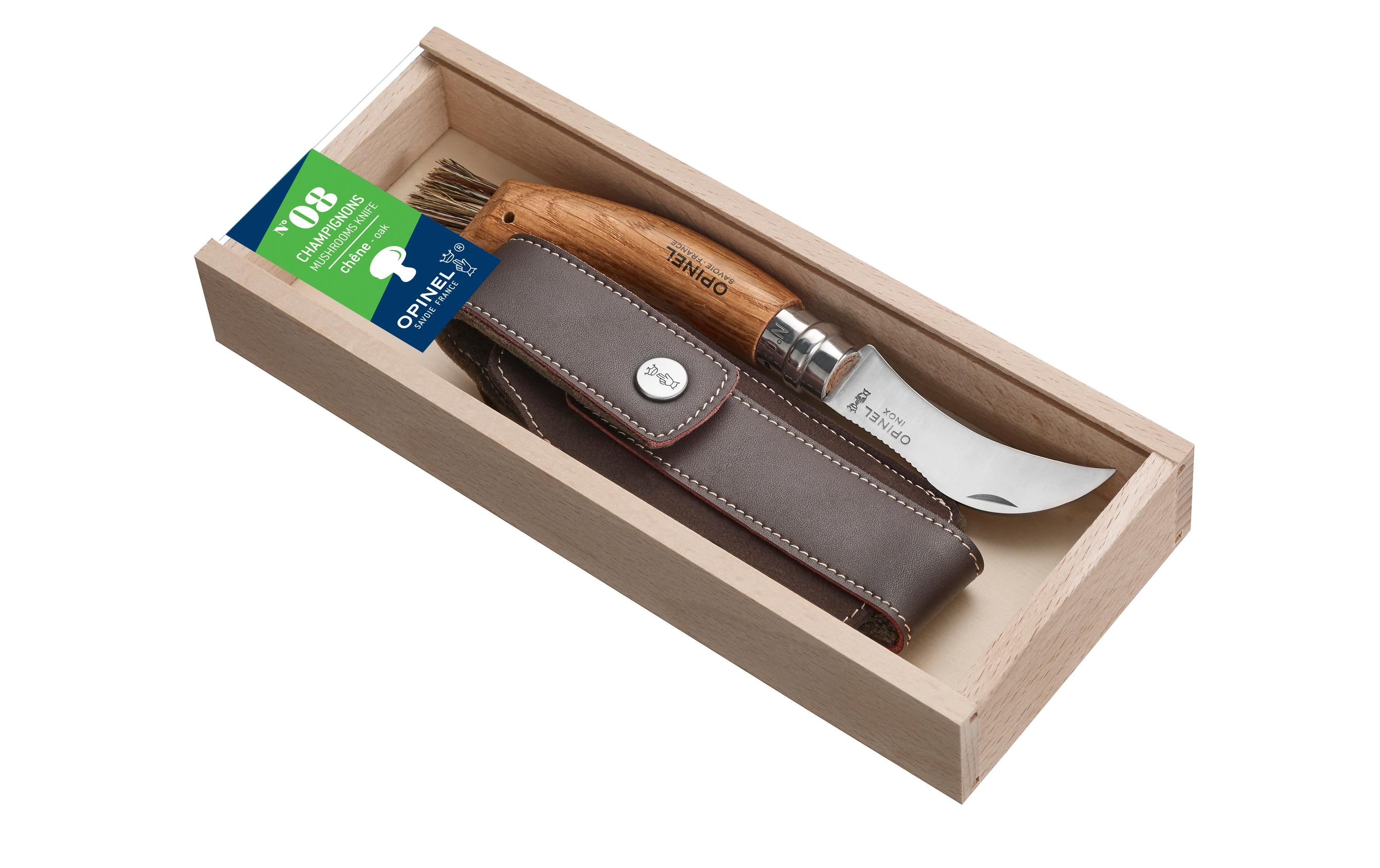 Opinel N°8 Pilzmesser, Geschenkbox Box, stainless steel, Eichenholz , Hülle