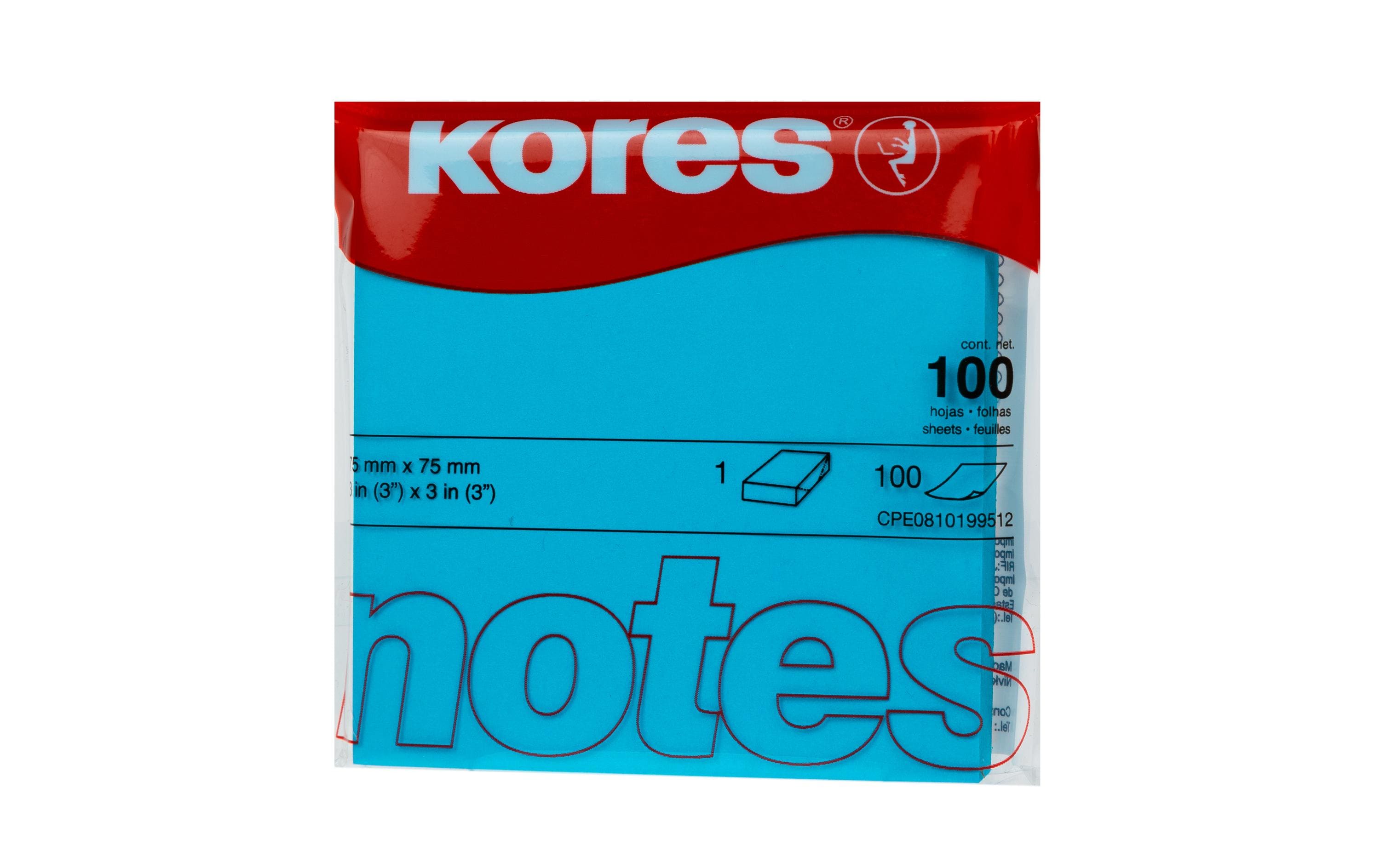 Kores Haftnotizen Neon Blau 1 Block, 100 Blatt, 75 x 75 mm