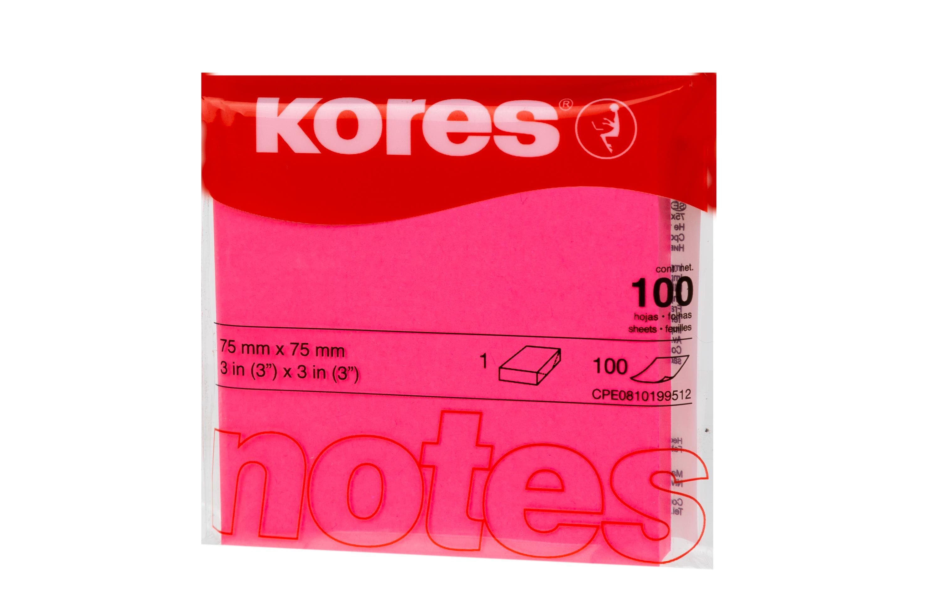 Kores Haftnotizen Neon Pink 1 Block, 100 Blatt, 75 x 75 mm