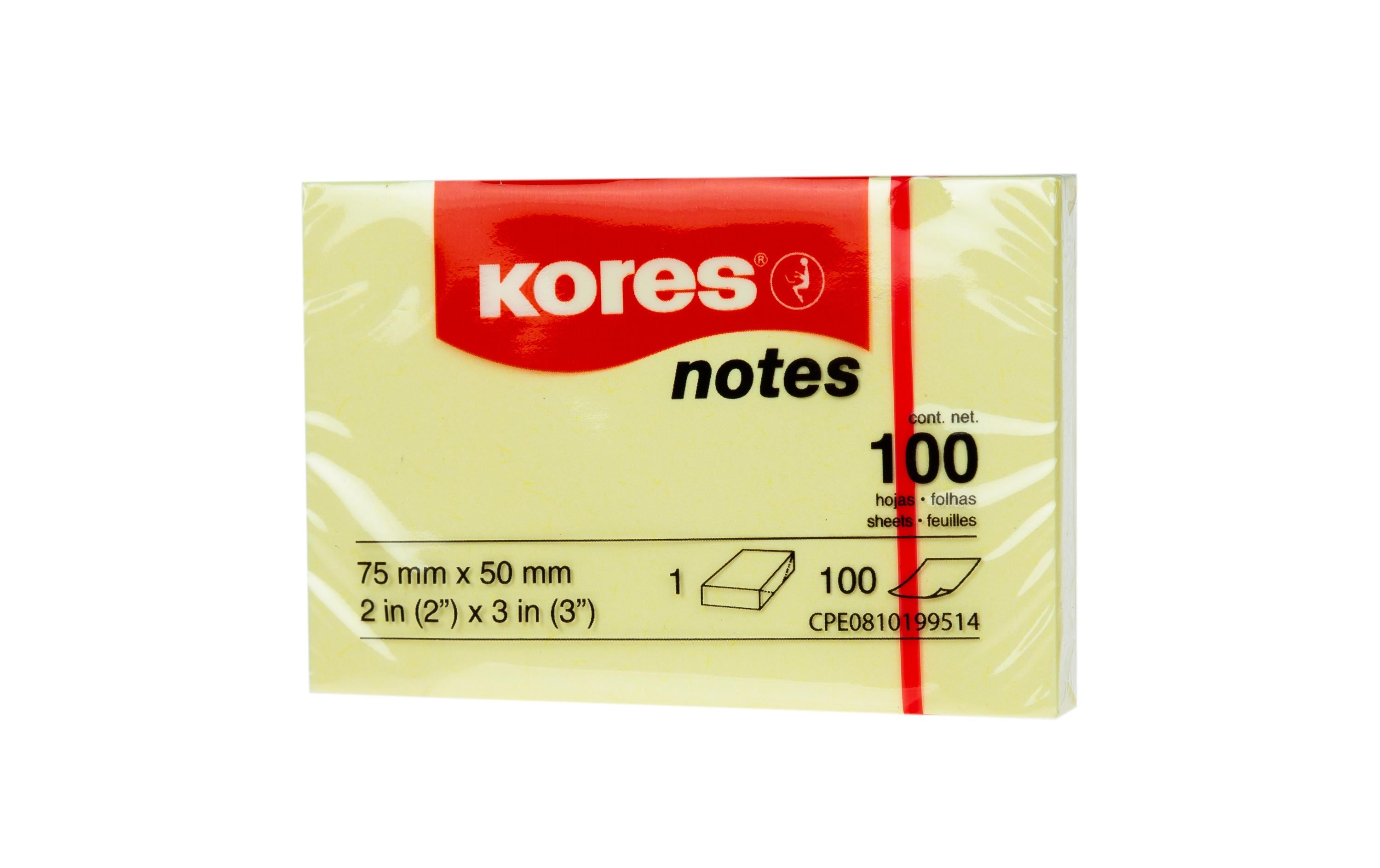 Kores Haftnotizen Gelb 5075 12x 1 Block à 100 Blatt, 50 x 75 mm