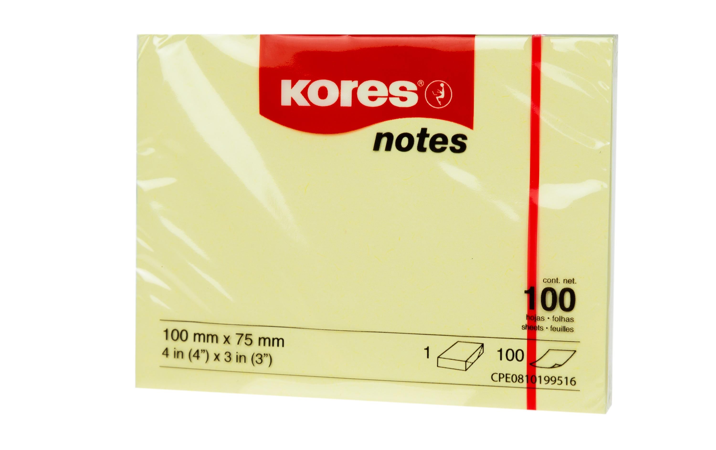 Kores Haftnotizen Gelb 10075 12x1 Block à 100 Blatt, 100 x 75 mm