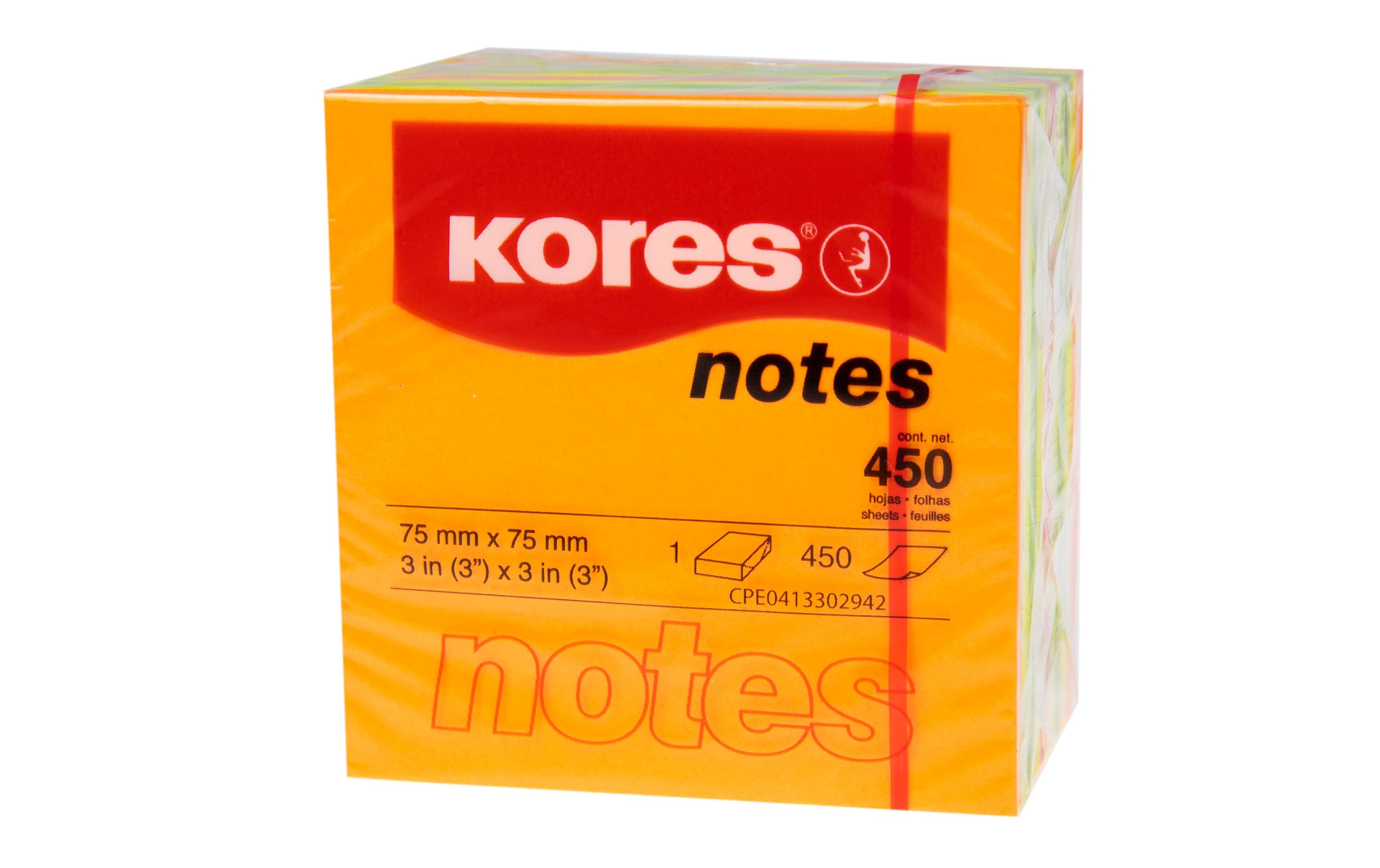 Kores Haftnotizen Würfel Neon 1 Block, 450 Blatt, 75 x 75 mm