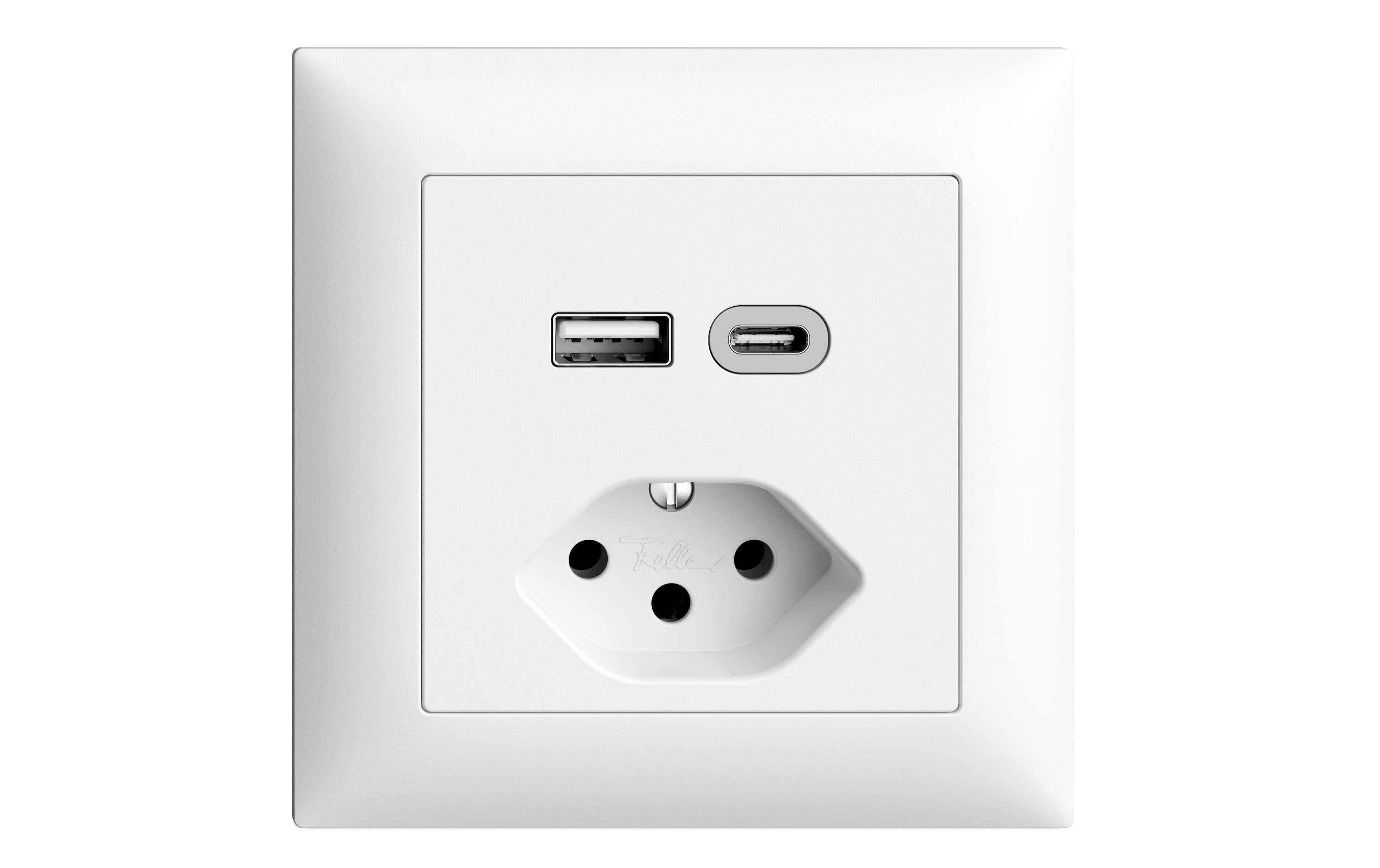 Feller EDIZIOdue Steckdose 1xUSB A,1xUSB C weiss, 3A, 1xT13, UP