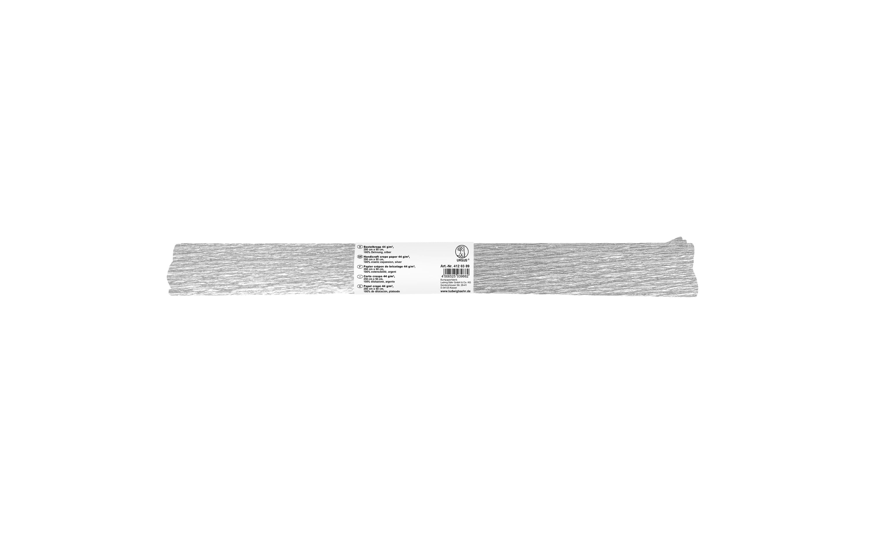 Ursus Krepppapier 32g/m2, 50 x 2.5 m, silber