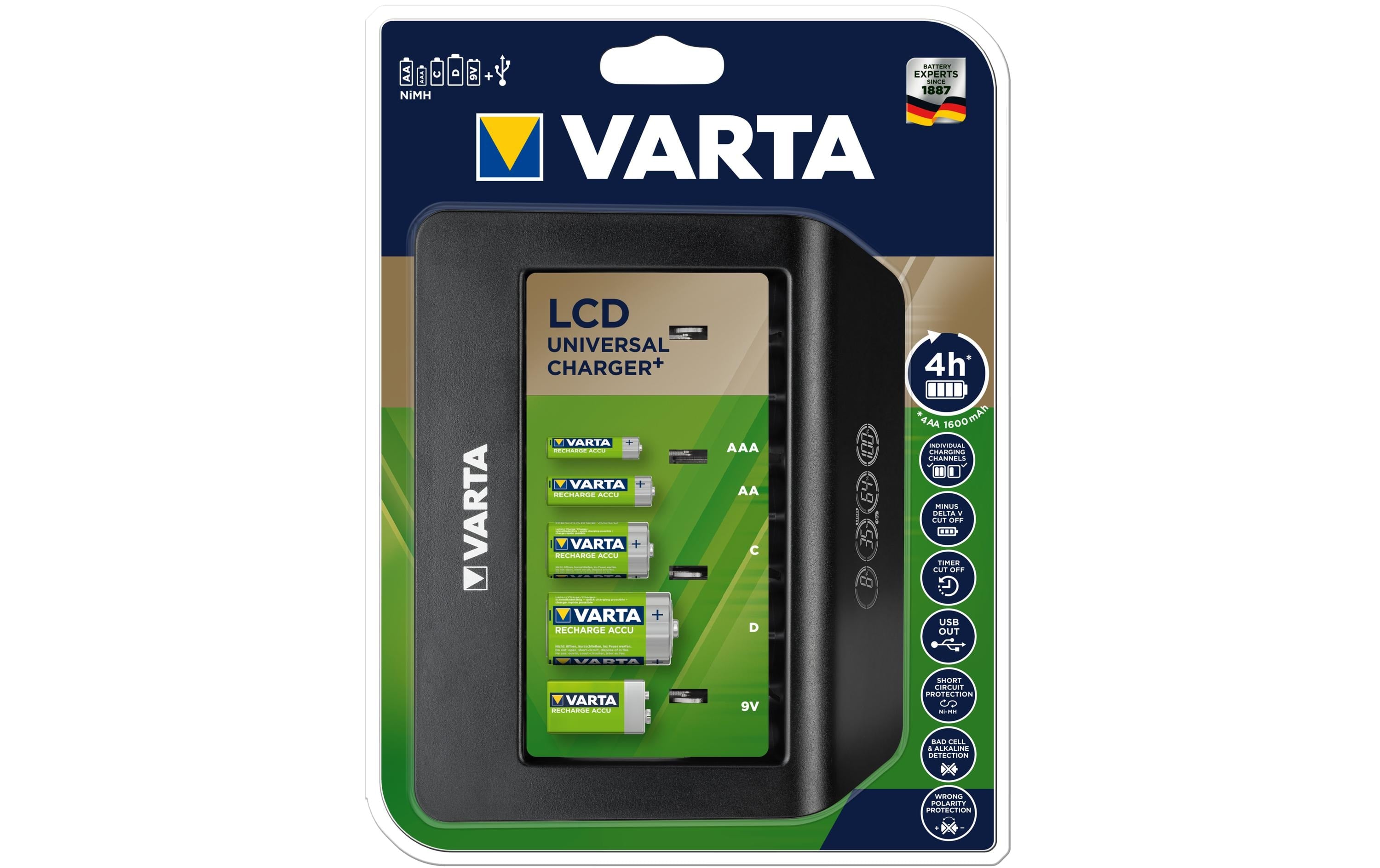 VARTA LCD Universal Charger+ Lädt bis zu 4 Akkus gleichzeitig