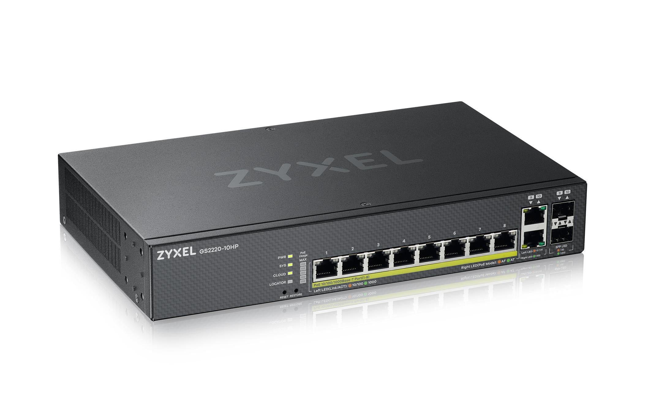 Zyxel GS2220-10HP Hybrid Switch Layer 2, 1 Lüfter, PoE+
