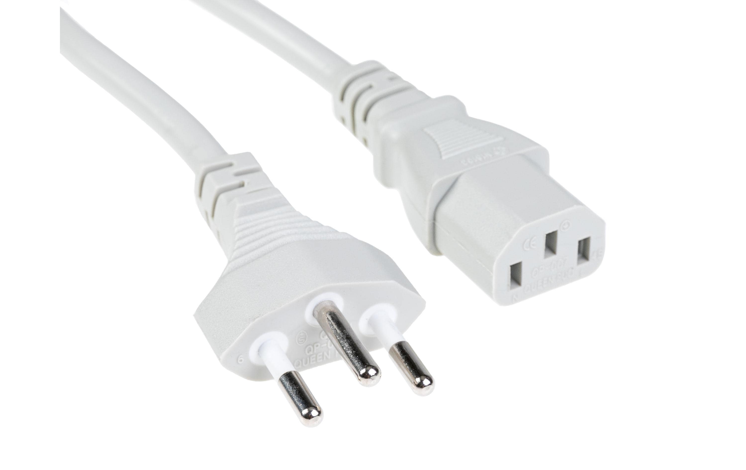 Netzkabel 250V/10A: 2 Meter Grau T12 Netzstecker und C13 Buchse