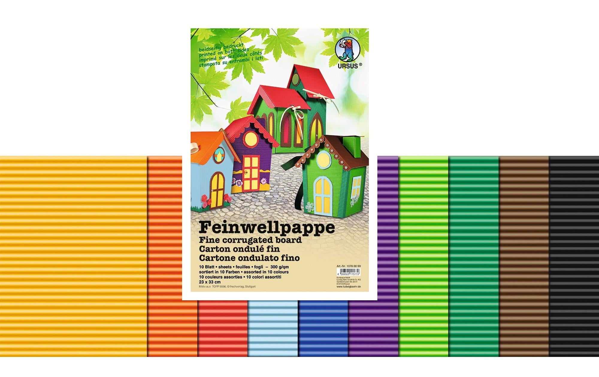 URSUS Feinwellpappe 300 g/m2 10 Bogen,  23 x 33 cm, farbig sortiert