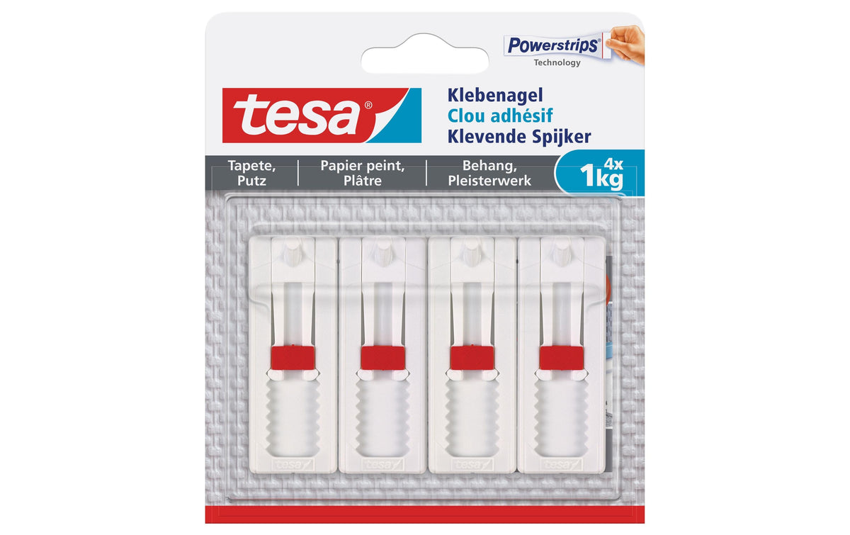 Tesa verstellbarer Klebenagel 4 x 1KG für Tapete & Putz 3+1