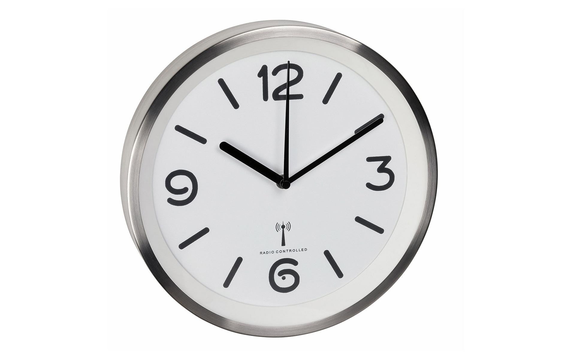 Funk-Wanduhr silber weiss ohne Batterie