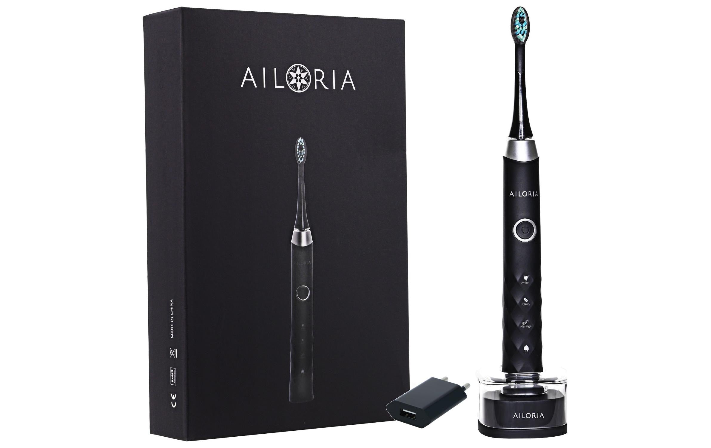 Ailoria Schallzahnbürste Shine Bright schw schwarz/silber, USB Power Plug